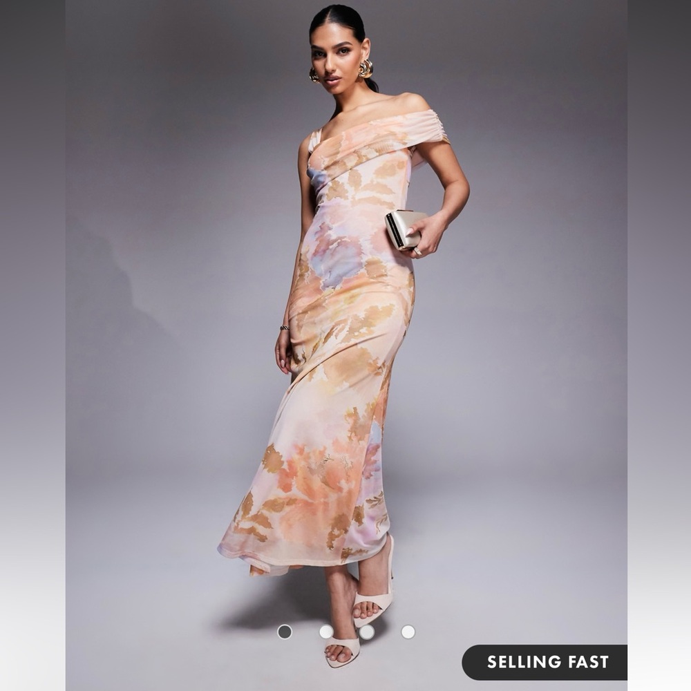 ASOS Asymmetrical Off The Shoulder/Cami Strap Mesh Maxi Dress